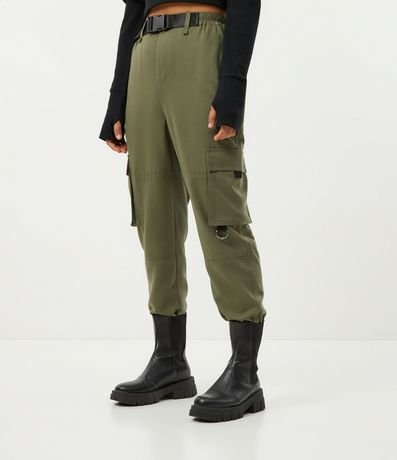 Pantalón Jogger en Liocel con Cinturón de Encaje y Bolsillos Cargo 2