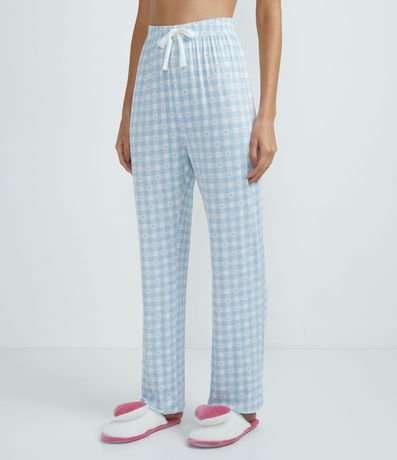 Pantalón de Pijama en Viscolycra con Estampado de Cuadros Vichy y Mini Corazones 1