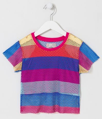 Blusa Infantil en Tela con Rayas de Colores y Blusa por Bajo - Talle 5 a 14 años 1