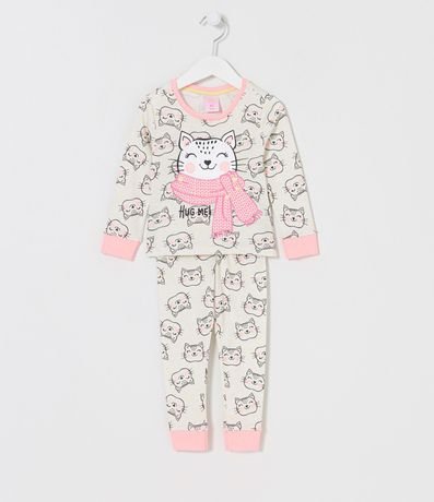 Pijama Largo Infantil Estampado de Gatito con Bufanda - Talle 1 a 5 años 1