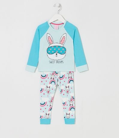 Pijama Largo Infantil Estampado de Conejo con Máscara de Dormir - Talle 2 a 14 años 1