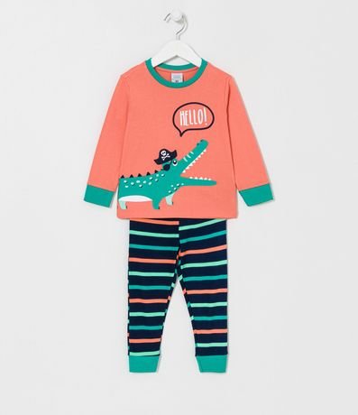 Pijama Largo Infantil con Estampado de Cocodrilo Pirata - Talle 1 a 4 años 1