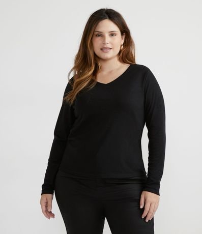 Blusa Manga Larga en Viscosa Acanalada Curve & Plus Size