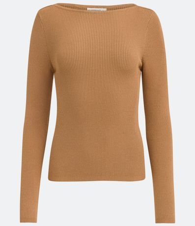 Blusa de Punto Acanalado con Cuello Barco y Mangas Largas 5