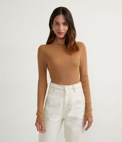 Blusa de Punto Acanalado con Cuello Barco y Mangas Largas 1