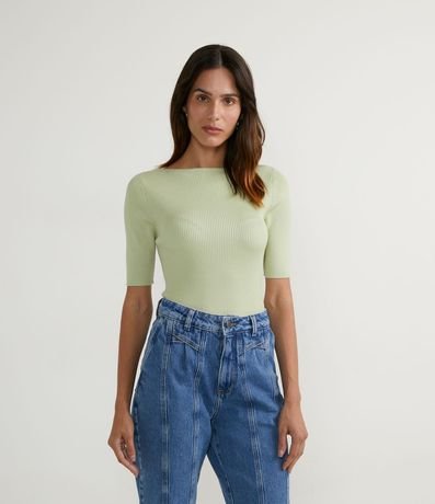 Blusa de Punto Acanalada con Cuello Barco 1