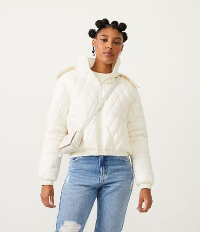 Campera Puffer en Poliamida con Capucha y Textura Capitoneada