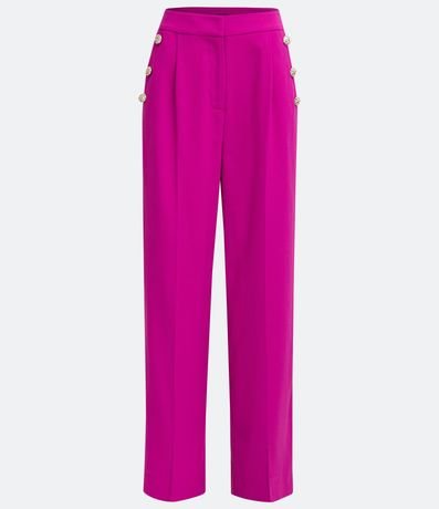 Pantalón Wide Leg en Crepé con Botones Diferenciados em los Laterales 5