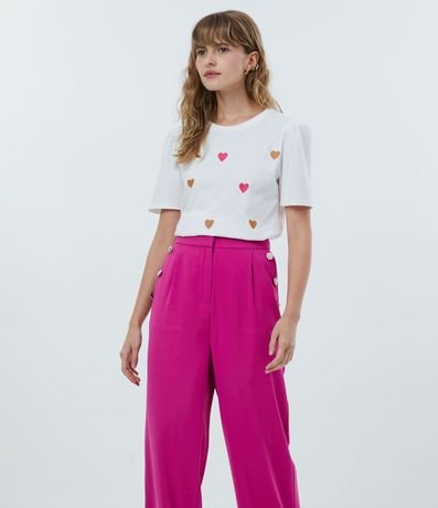 Pantalón Wide Leg en Crepé con Botones Diferenciados em los Laterales 2