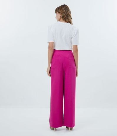 Pantalón Wide Leg en Crepé con Botones Diferenciados em los Laterales 4