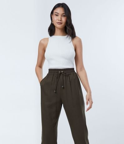 Pantalón Fluido en Viscolino con Cintura Elástica y Cordón para Ajuste 2
