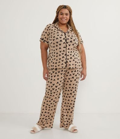 Pijama Americano en Viscosa con Estampado de Corazones Curve & Plus Size