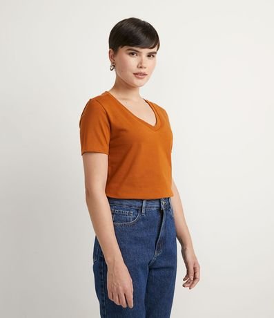Blusa Básica en Algodón con Escote V y Manga Corta 1