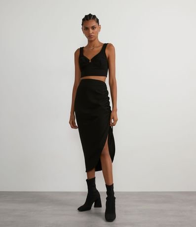 Pollera Midi en Crepé con Barra Asimétrica 4