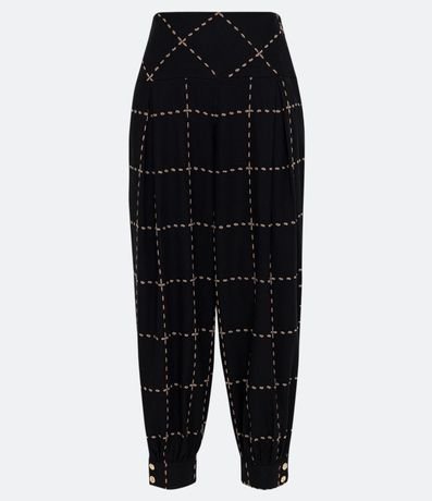 Pantalón Aladim en Lino con Estampado Cuadrillé 6