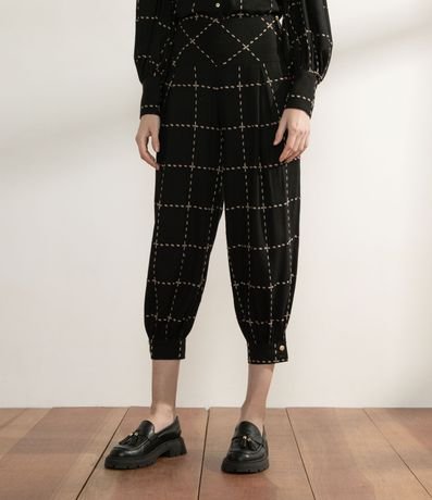 Pantalón Aladim en Lino con Estampado Cuadrillé 3