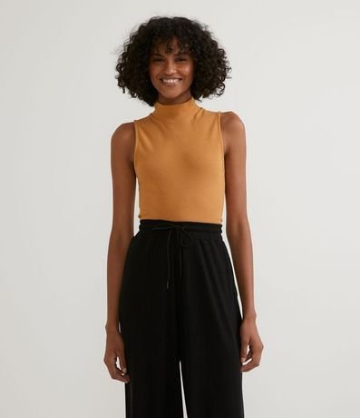 Blusa Cropped Básica sin Manga en Algodón con Cuello Alto 1