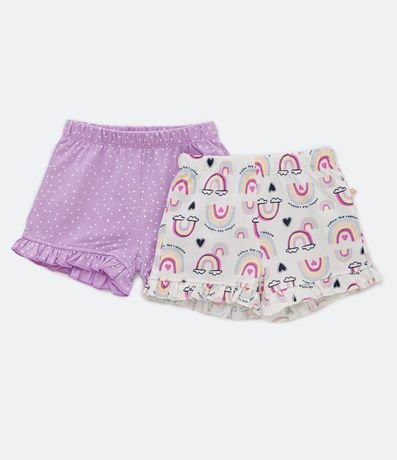 Kit 02 Shorts Infantiles en Jersey con Estampado de Lunares y Arcoiris - Talle 0 a 18 meses 1