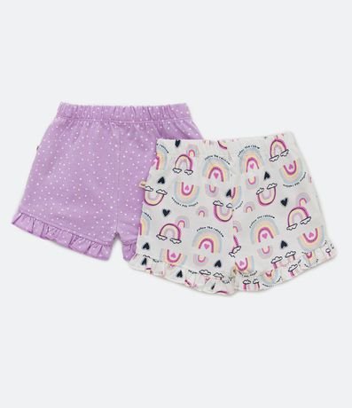 Kit 02 Shorts Infantiles en Jersey con Estampado de Lunares y Arcoiris - Talle 0 a 18 meses 2