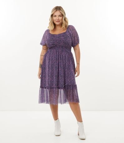 Vestido Midi en Tul con Estampado de Confeti y Lastex Curve & Plus Size
