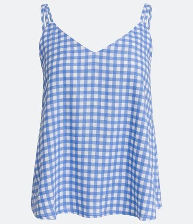 Blusa Musculosa en Viscolino con Estampado de Cuadros 5