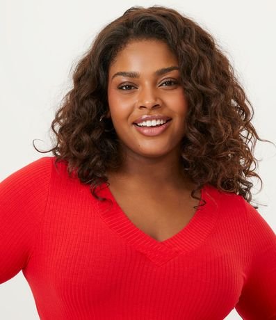 Blusa en Viscosa Acanalada con Escote V Curve & Plus Size 3