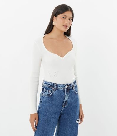 Blusa en Tejido de Punto con Escote Corazón y Recortes Delanteros 1
