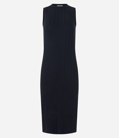 Vestido Midi en Viscosa con Cuello Alto Básico y Acanalado 5