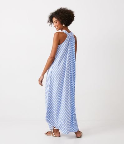 Vestido en Viscolino con Estampado Mix de Cuadros Vichy y Rayas 2