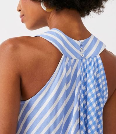 Vestido en Viscolino con Estampado Mix de Cuadros Vichy y Rayas 4