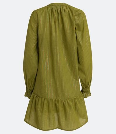 Vestido Corto en Algodón con Lazo con Flecos y Hilos a Contraste 7