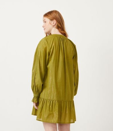 Vestido Corto en Algodón con Lazo con Flecos y Hilos a Contraste 3