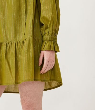 Vestido Corto en Algodón con Lazo con Flecos y Hilos a Contraste 5