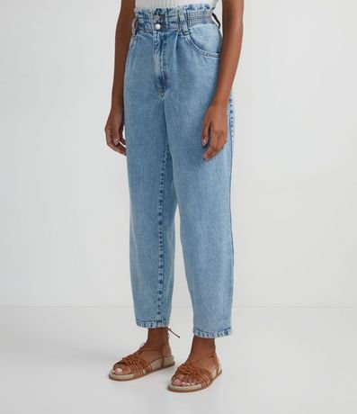 Pantalón Baggy Jeans con Cintura Elástica y Barra Doblada 1