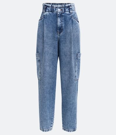 Pantalón Baggy Jeans con Cintura Elástica y Bolsillos Utilitarios 1