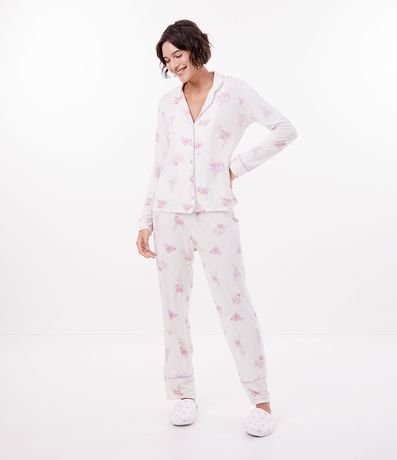 Pijama Americana Larga en Viscolycra con Estampado Floral 1
