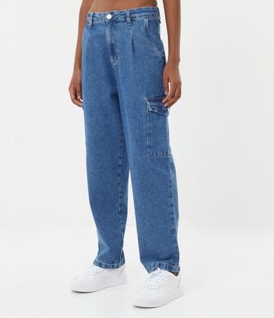Pantalón Recto Jeans con Pliegues y Bolsillos Uctilitarios 1