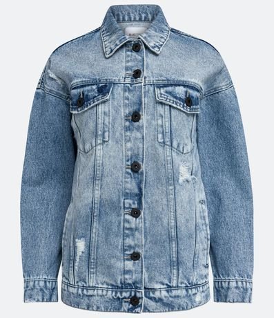 Campera Alargada Jeans con Gastados y Bolsillos Delanteros 8