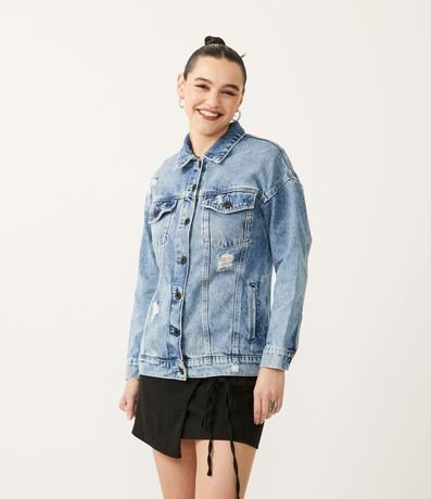 Campera Alargada Jeans con Gastados y Bolsillos Delanteros 6