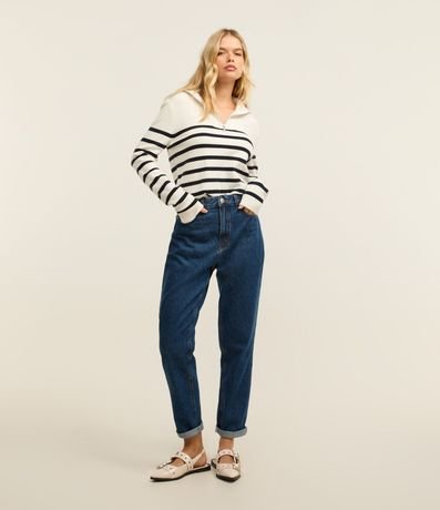 Pantalón Mom en Jeans con Cintura Alta y Costura Aparente 2