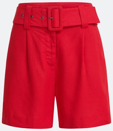 Short en Lino con Cinturón Hebilla y Pliegues 6