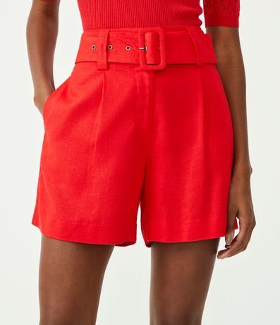 Short en Lino con Cinturón Hebilla y Pliegues 2