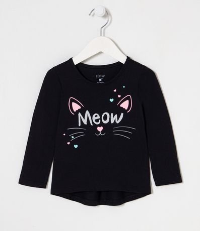 Blusa Infantil con Estampado de Gatito y Lettering Meow - Talle 1 a 5 años 1