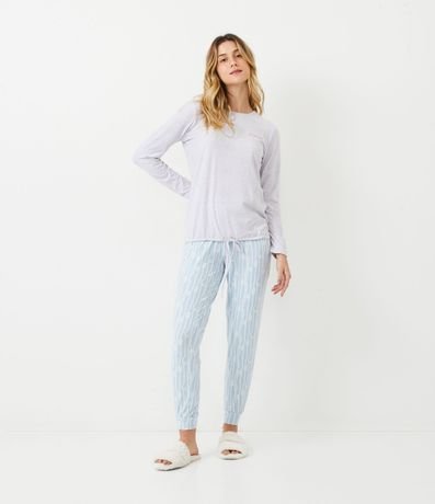 Pijama Largo con Estampado de Cuerdas Bordado y lazo 1