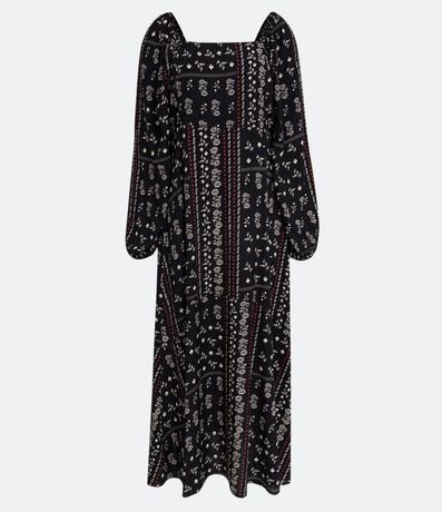 Vestido Largo en Viscosa Manga Larga con Estampado Floral 5