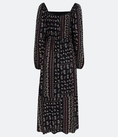 Vestido Largo en Viscosa Manga Larga con Estampado Floral 6