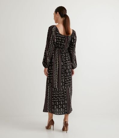 Vestido Largo en Viscosa Manga Larga con Estampado Floral 2