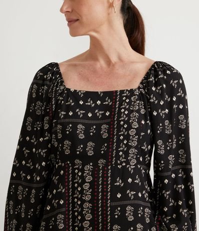 Vestido Largo en Viscosa Manga Larga con Estampado Floral 3