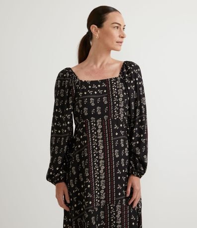 Vestido Largo en Viscosa Manga Larga con Estampado Floral 4