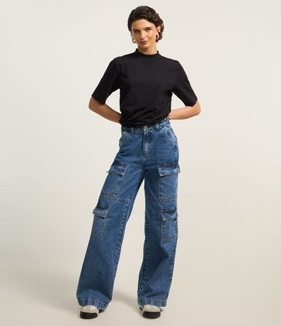 Blusa en Algodón con Cuello Alto y Manga Corta 2